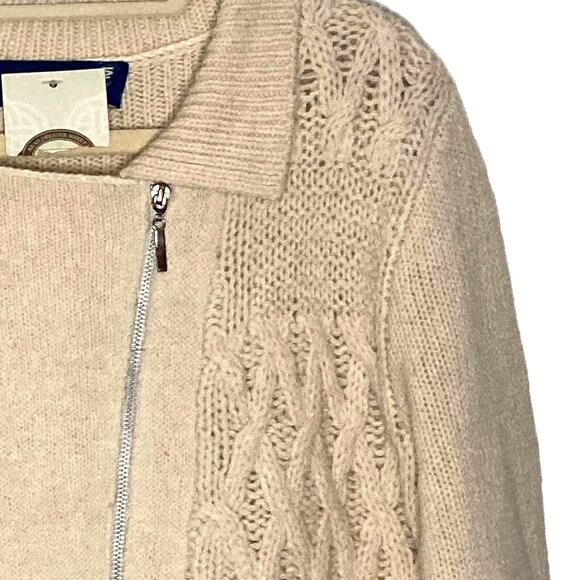 Aran Crafts NWT Cable Knit Irish Wool Sweater Cardigan Asymmetrical Zip Front M - Picture 15 of 16